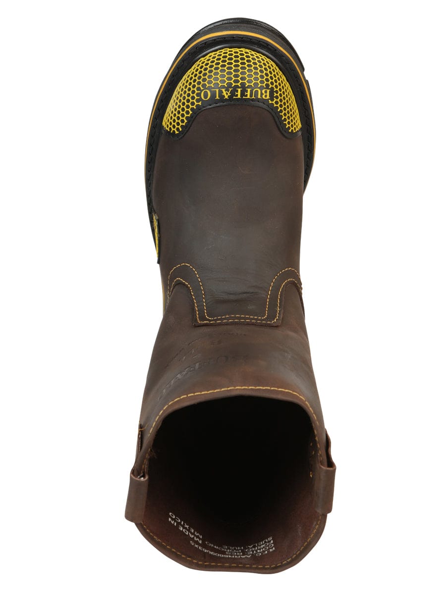 El General Western Wear CABALLERO Buffalo & Bull Men’s Work Boots - Brown/Yellow 123031 top view
