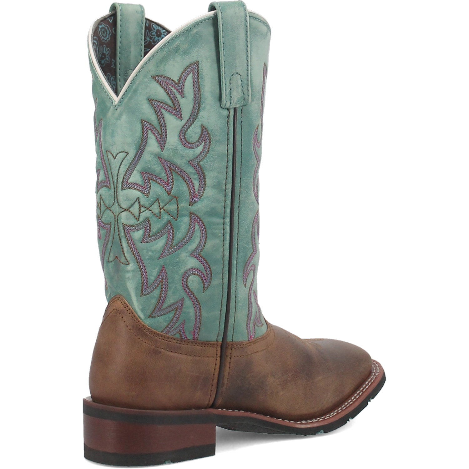 Women's Anita Leather Wide Square Toe Boots Brown/Teal Color - Dan Post Boots - Back Right View
