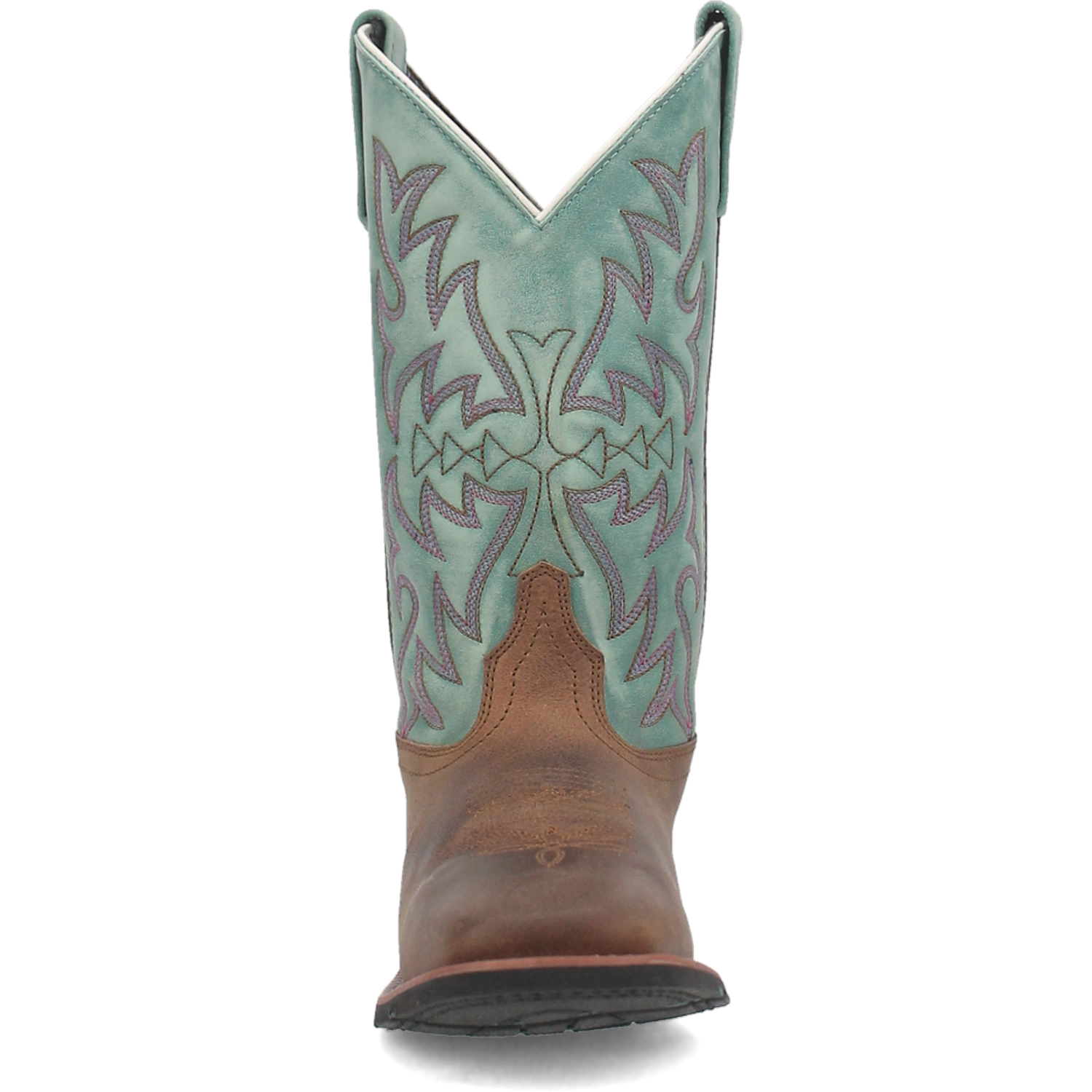 Women's Anita Leather Wide Square Toe Boots Brown/Teal Color - Dan Post Boots - Front View