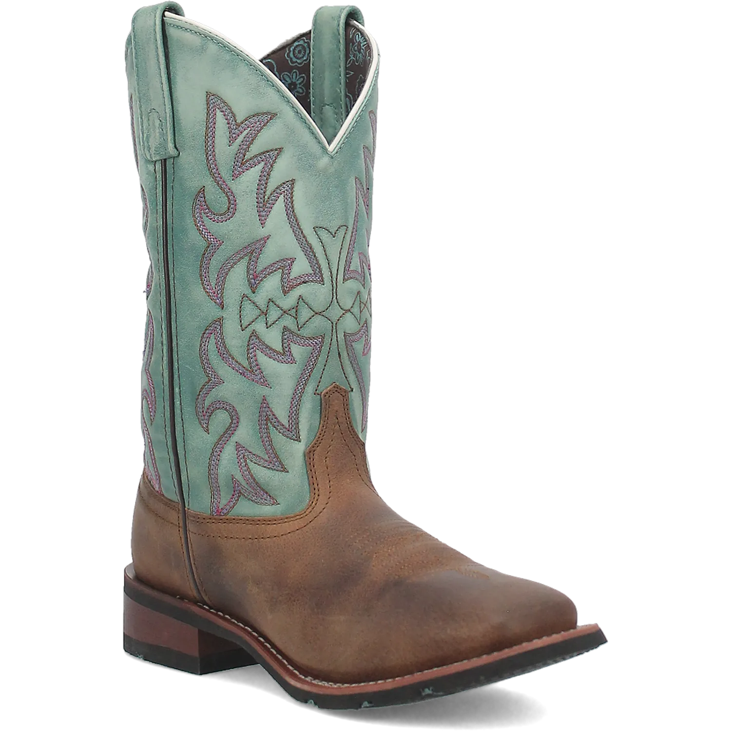 Women's Anita Leather Wide Square Toe Boots Brown/Teal Color - Dan Post Boots - Side Right View