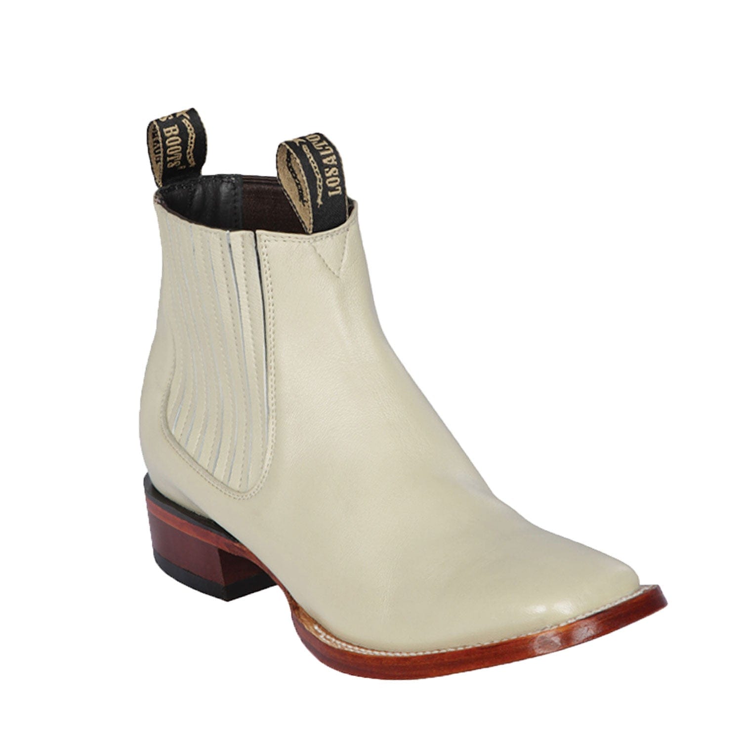 Western Genuine Deer Leather Wide Square Toe Ankle Boots Winter White Color - Los Altos Boots - Side View
