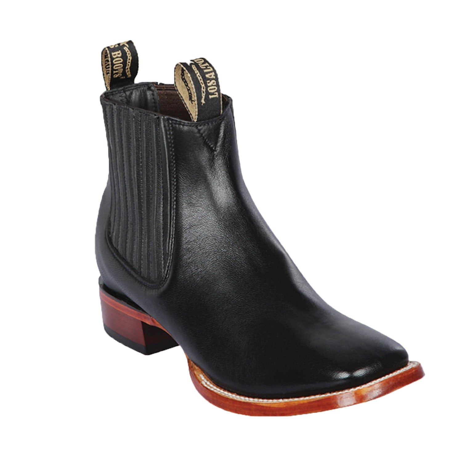 Western Genuine Deer Leather Wide Square Toe Ankle Boots Black Color - Los Altos Boots - Side View