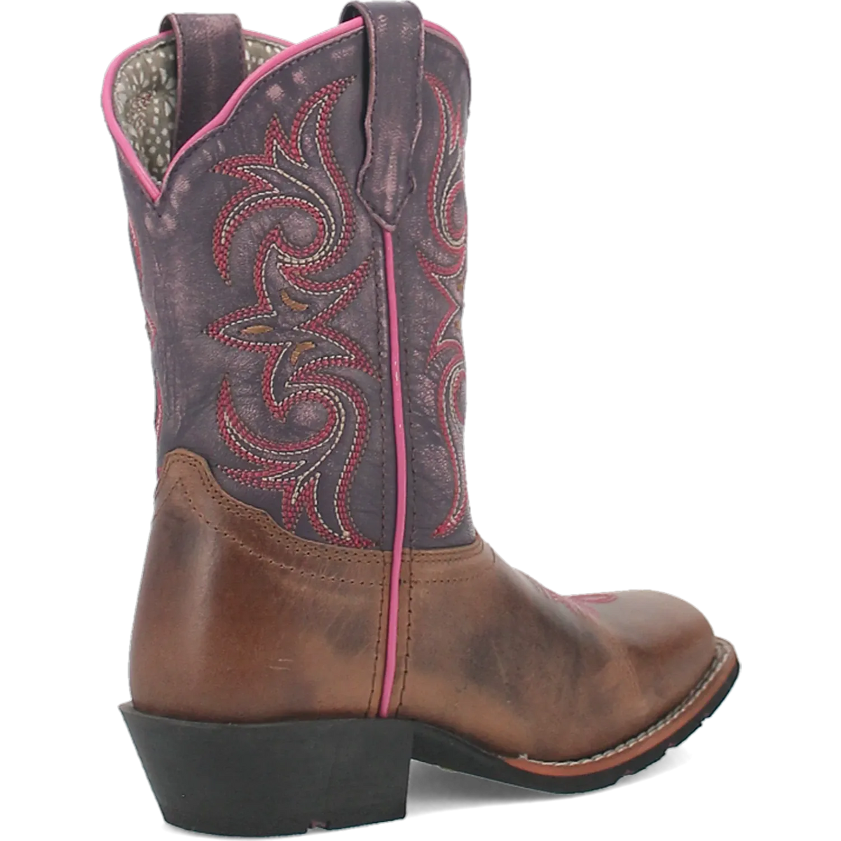 Dan Post Kid´s Majesty Leather Wide Square Toe Boots - Sand/Purple - Back Right View