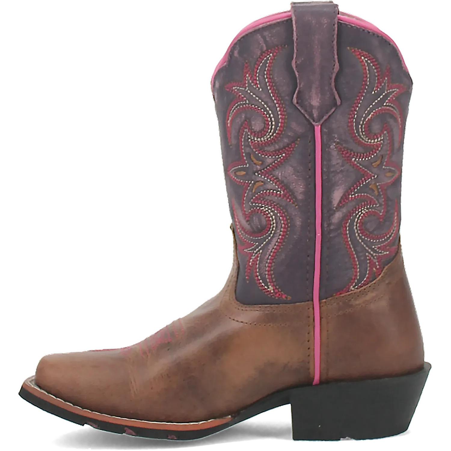 Dan Post Kid´s Majesty Leather Wide Square Toe Boots - Sand/Purple - Left Side View