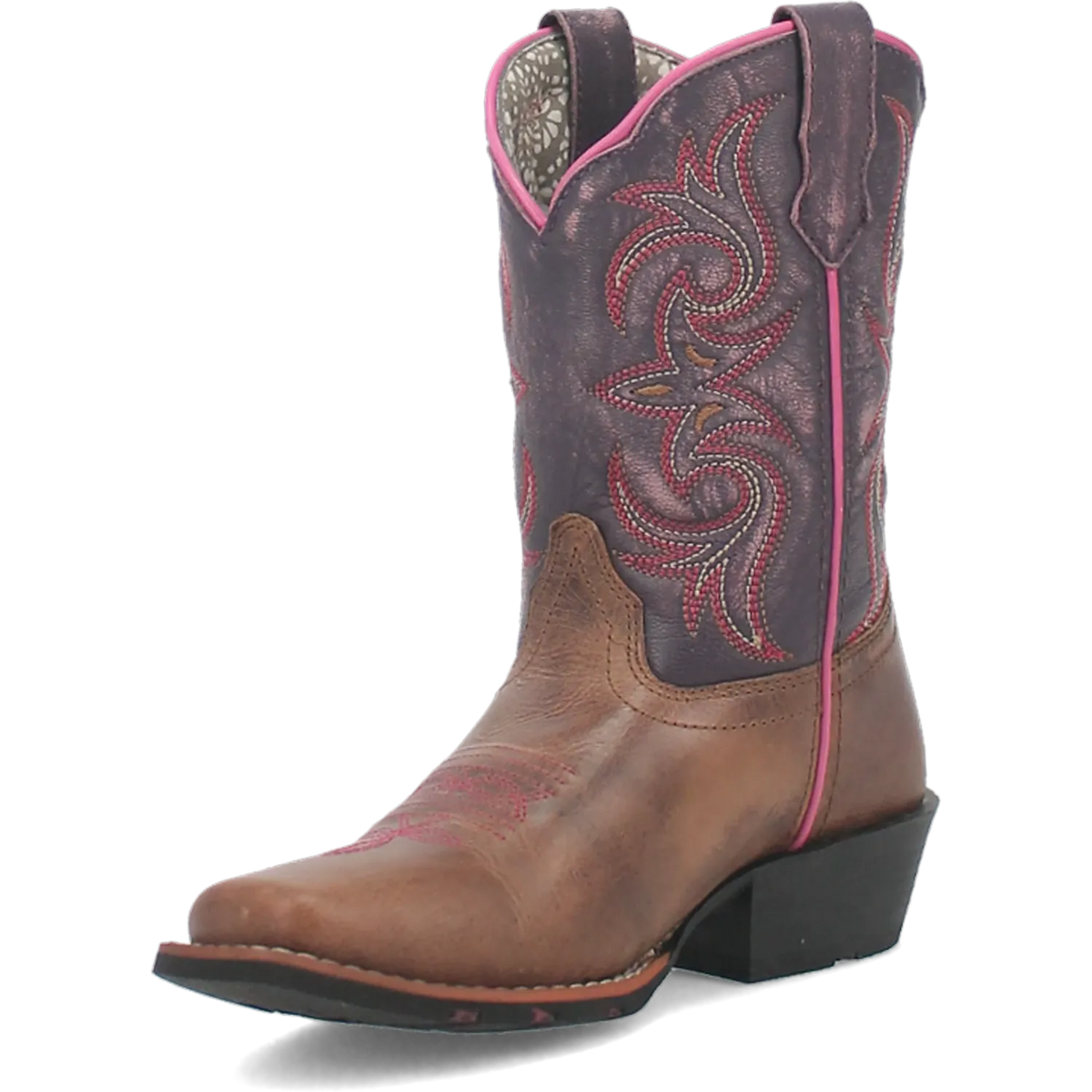 Dan Post Kid´s Majesty Leather Wide Square Toe Boots - Sand/Purple - Side Left View