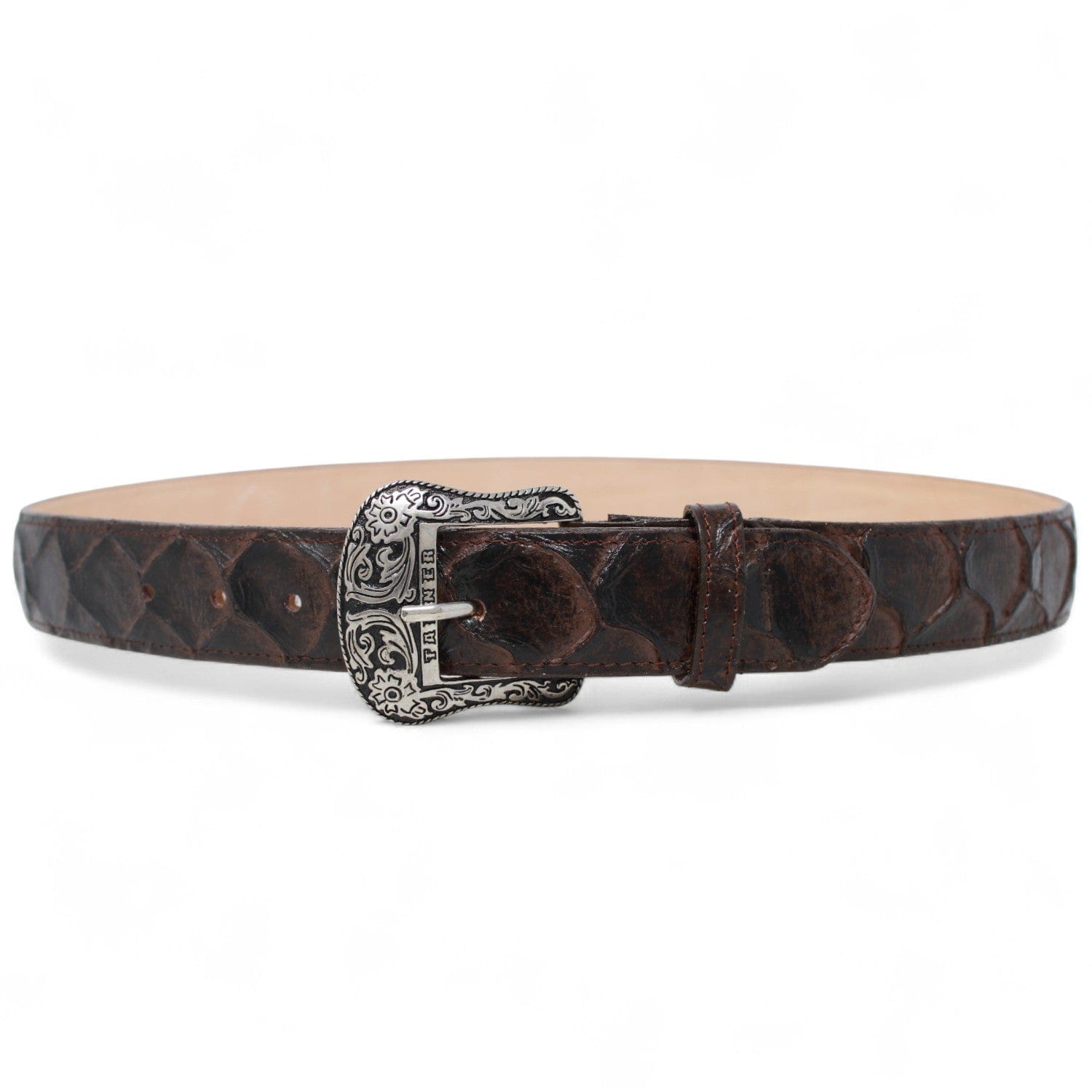 Tanner Mark Boots Belts Cinturón de Piel Genuina con Estampado de Pirarucu y Hebilla Metálica Texas Cafe