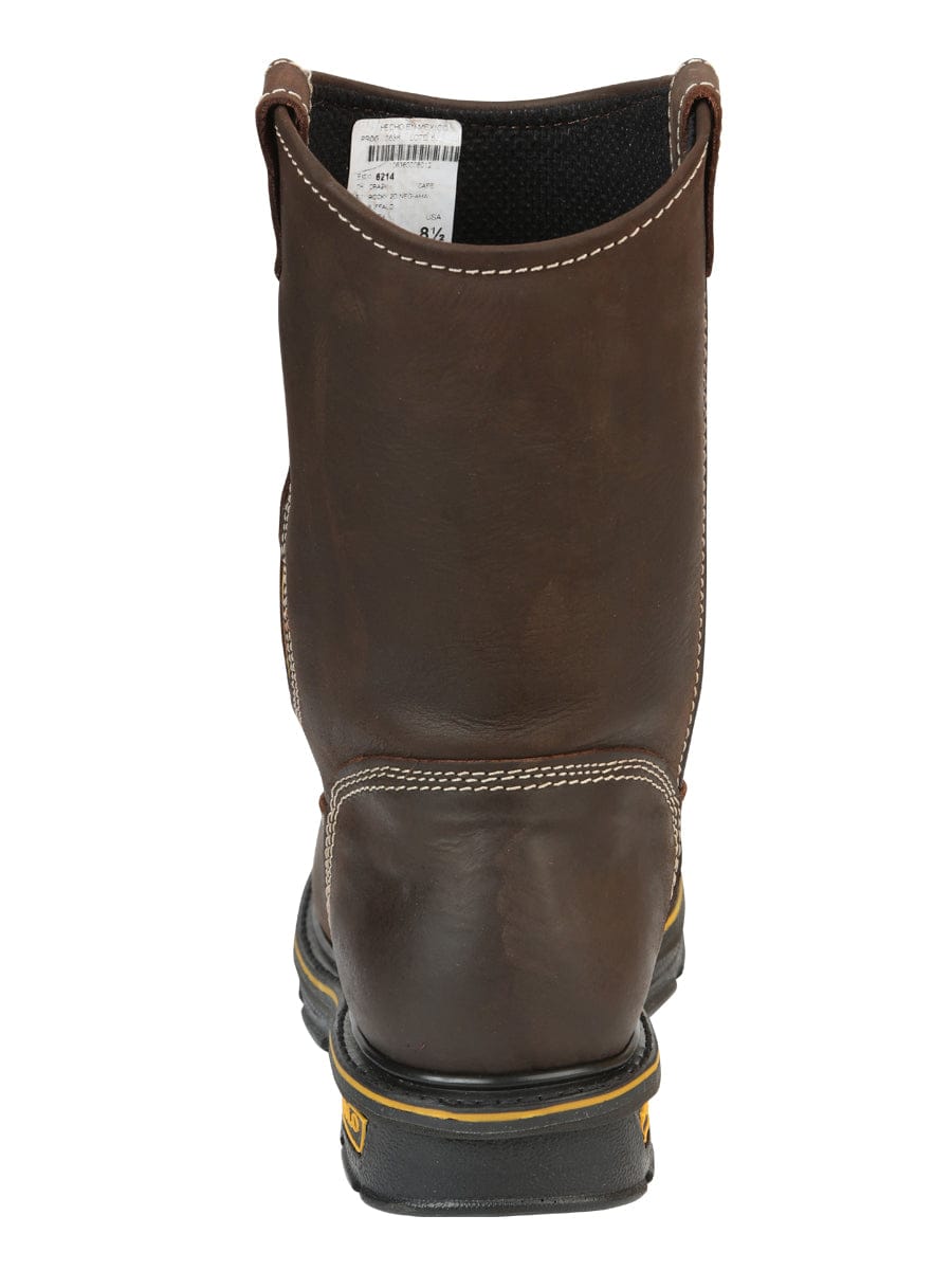 El General Western Wear CABALLERO Buffalo & Bull Men’s Work Boots - Brown 123034 back view