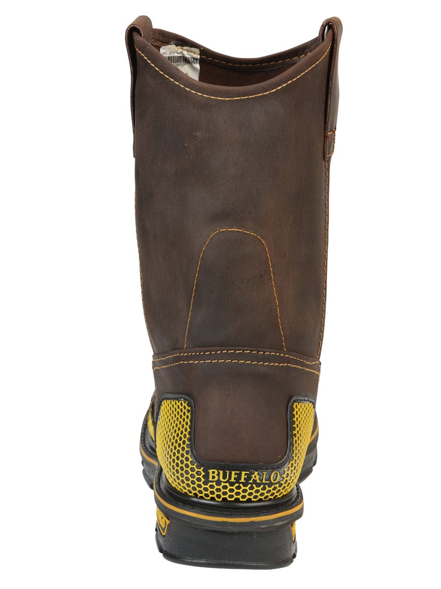 El General Western Wear CABALLERO Buffalo & Bull Men’s Work Boots - Brown/Yellow 123031 back view