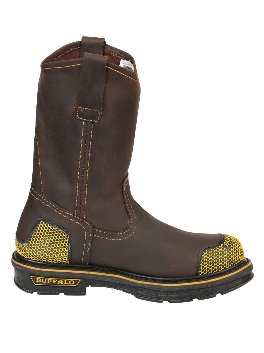El General Western Wear CABALLERO Buffalo & Bull Men’s Work Boots - Brown/Yellow 123031 right side view