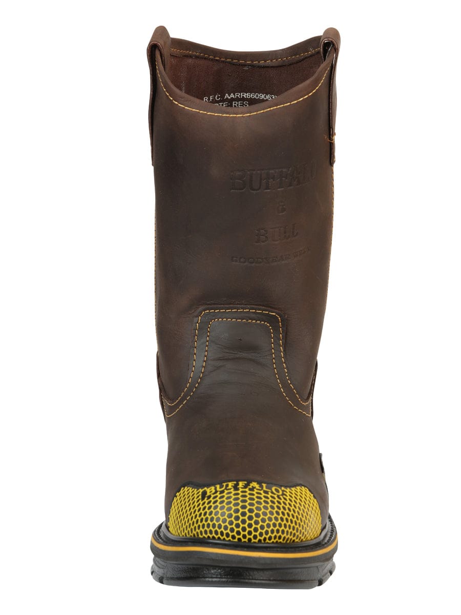El General Western Wear CABALLERO Buffalo & Bull Men’s Work Boots - Brown/Yellow 123031 front view