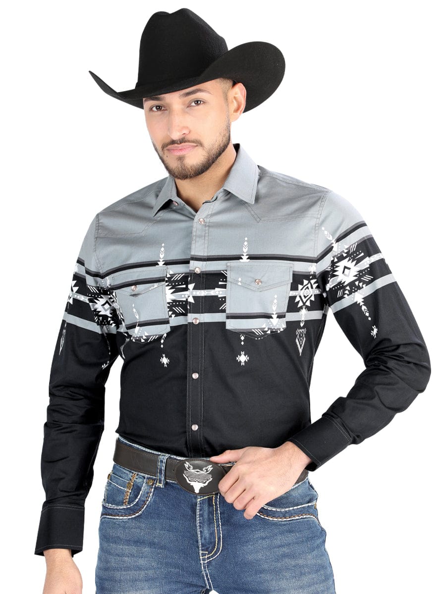 El General Western Wear CABALLERO El General - Casual Long Sleeve Shirt - Black/Gray 44452