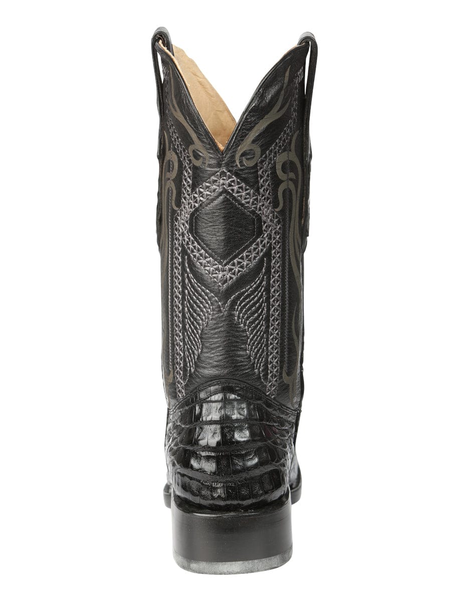 El General Western Wear El General Men's Exotic Caiman Belly Cowboy Boots - Black 45078 back view