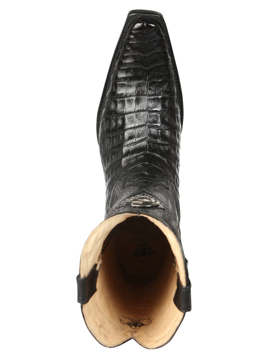 El General Western Wear El General Men's Exotic Caiman Belly Cowboy Boots - Black 45078 top view