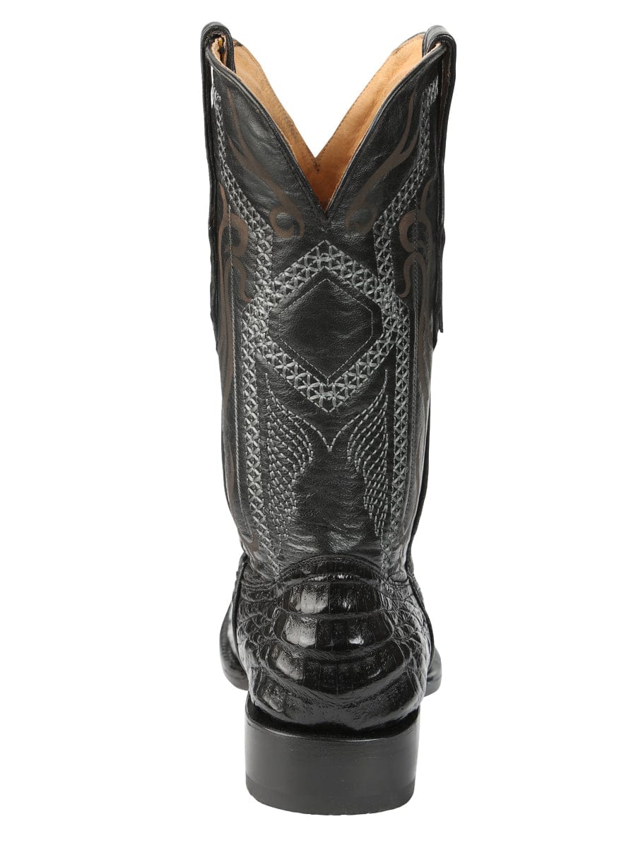 El General Western Wear El General Men's Exotic Caiman Belly Cowboy Boots - Black 45518 back view