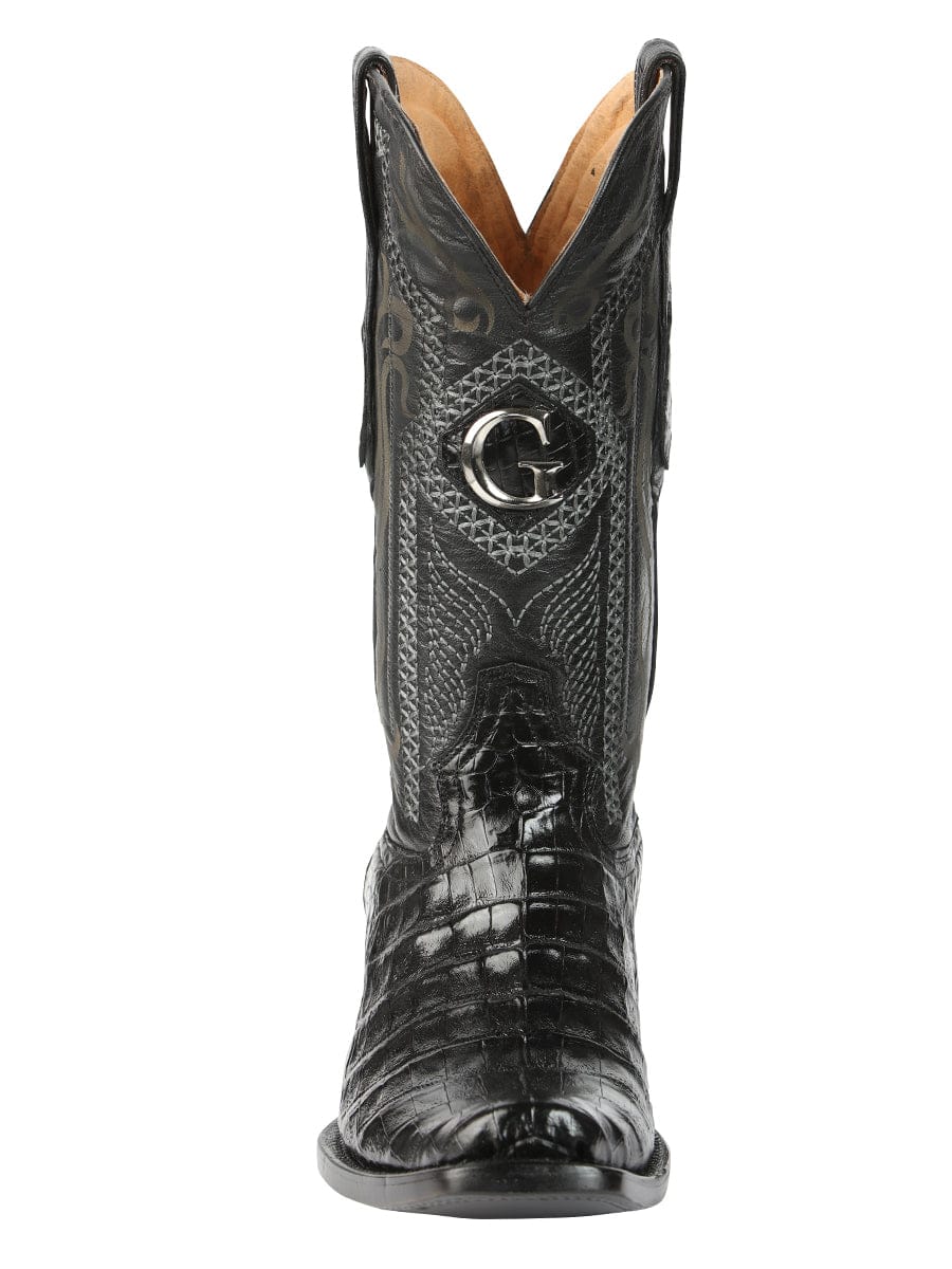 El General Western Wear El General Men's Exotic Caiman Belly Cowboy Boots - Black 45518 front view