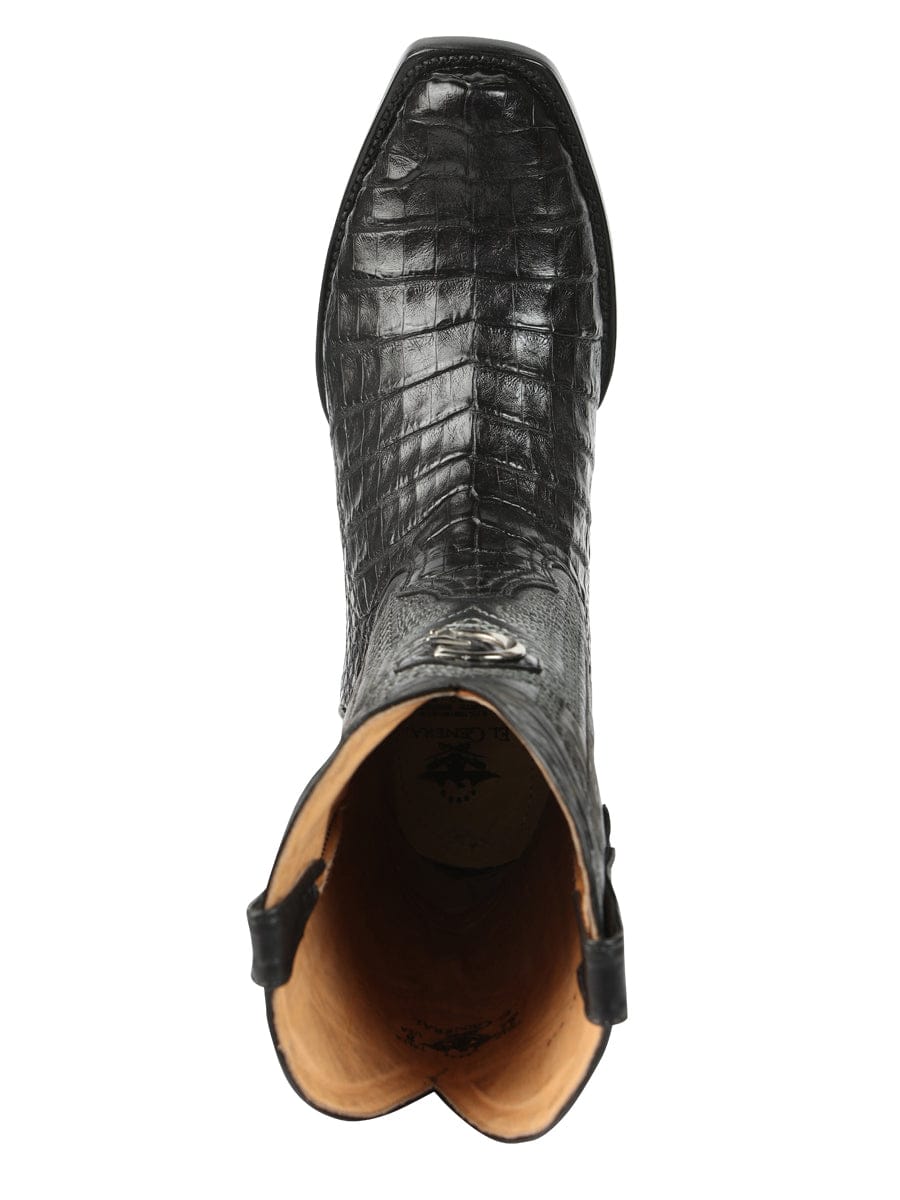 El General Western Wear El General Men's Exotic Caiman Belly Cowboy Boots - Black 45518 top view