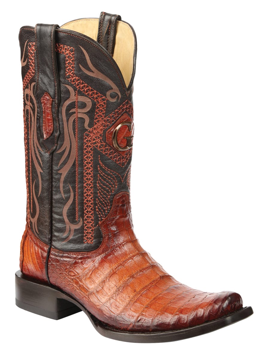 El General Western Wear El General Men's Exotic Caiman Belly Cowboy Boots - Cognac 45520 side view