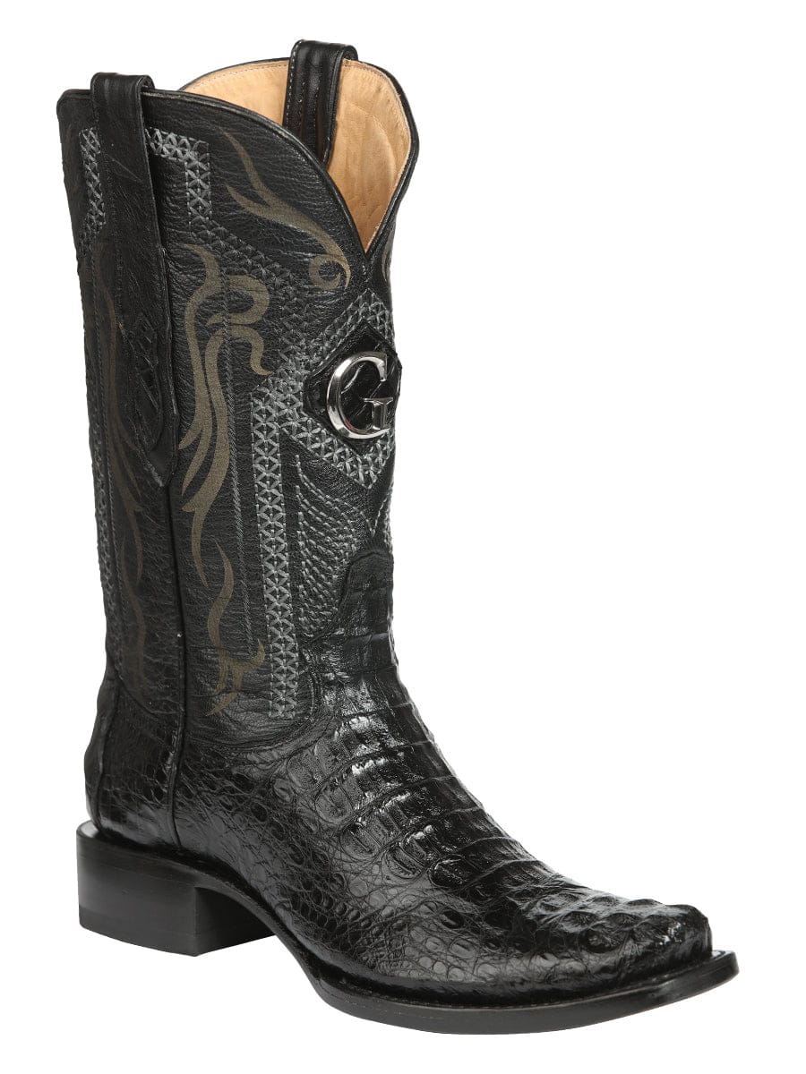 El General Western Wear El General Men's Exotic Caiman Nuca Cowboy Boots - Black 45521 side view