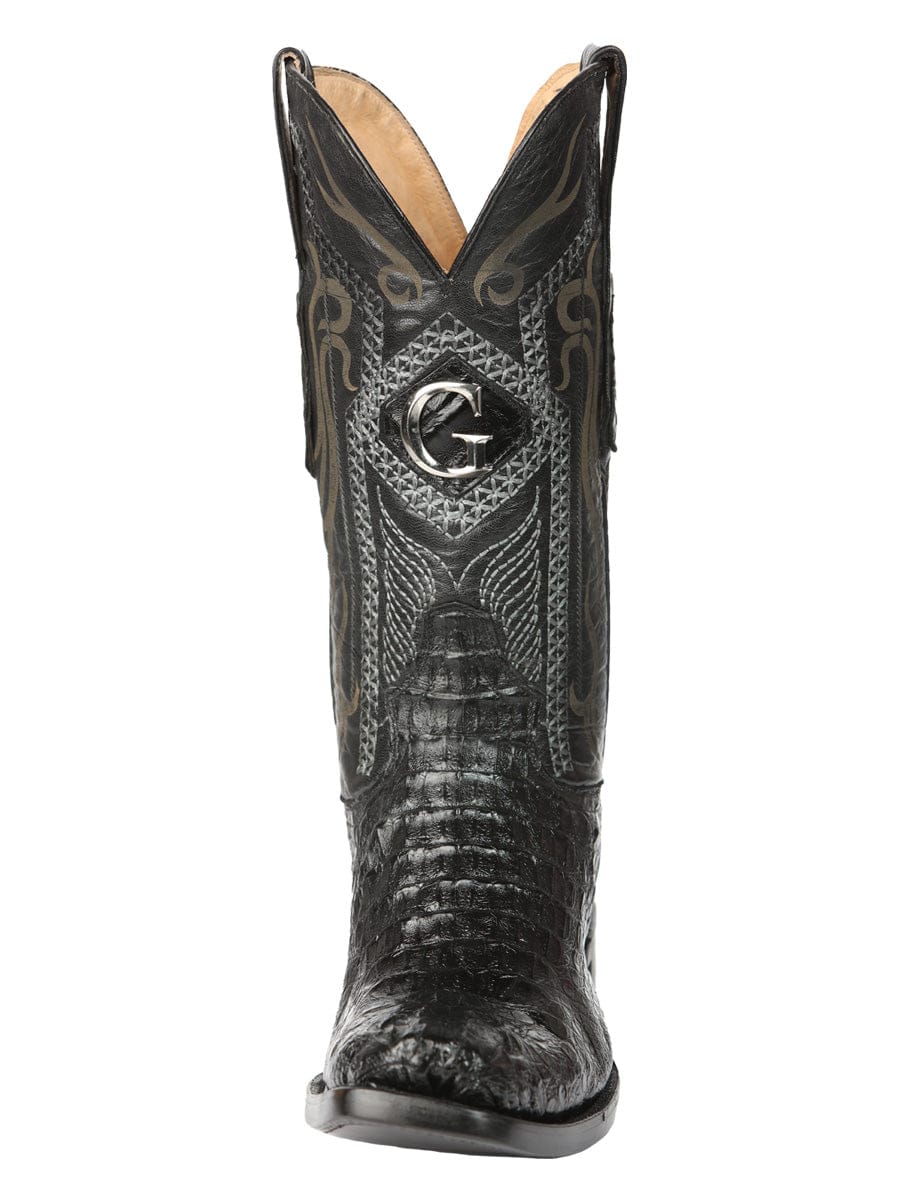 El General Western Wear El General Men's Exotic Caiman Nuca Cowboy Boots - Black 45521 front view