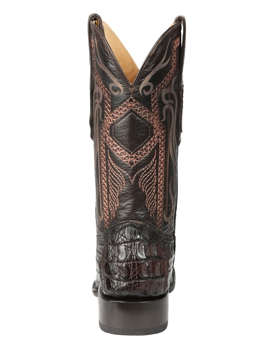 El General Western Wear El General Men's Exotic Caiman Nuca Cowboy Boots - Brown 45082 back view