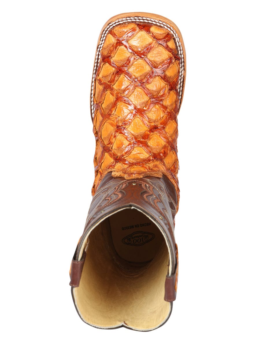 El General Western Wear El General Men's Exotic Monster Fish Rodeo Boots - Honey 44606 top view