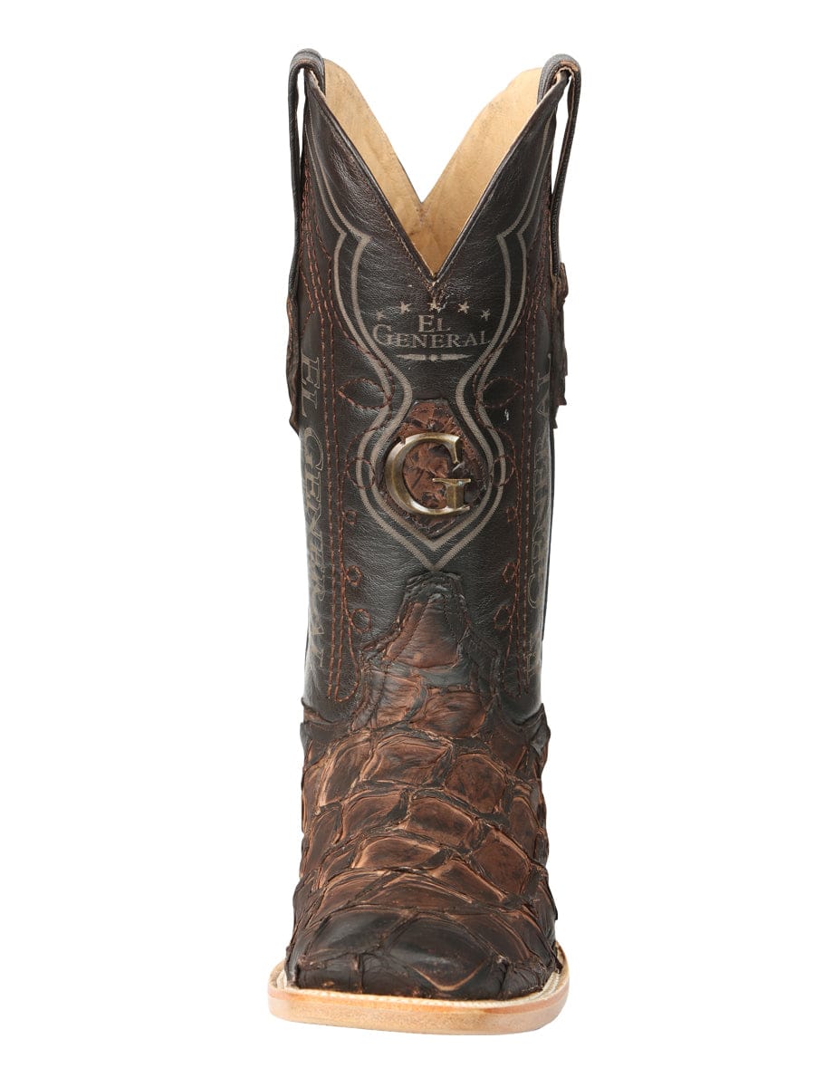 El General Western Wear El General Men's Exotic Monster Fish Rodeo Cowboy Boots - Brown 45084 front view