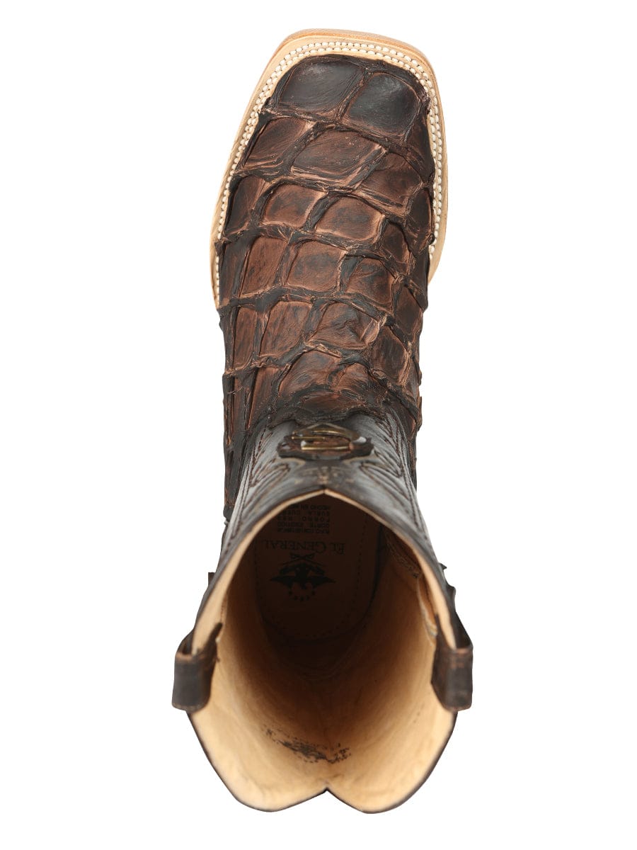 El General Western Wear El General Men's Exotic Monster Fish Rodeo Cowboy Boots - Brown 45084 top view