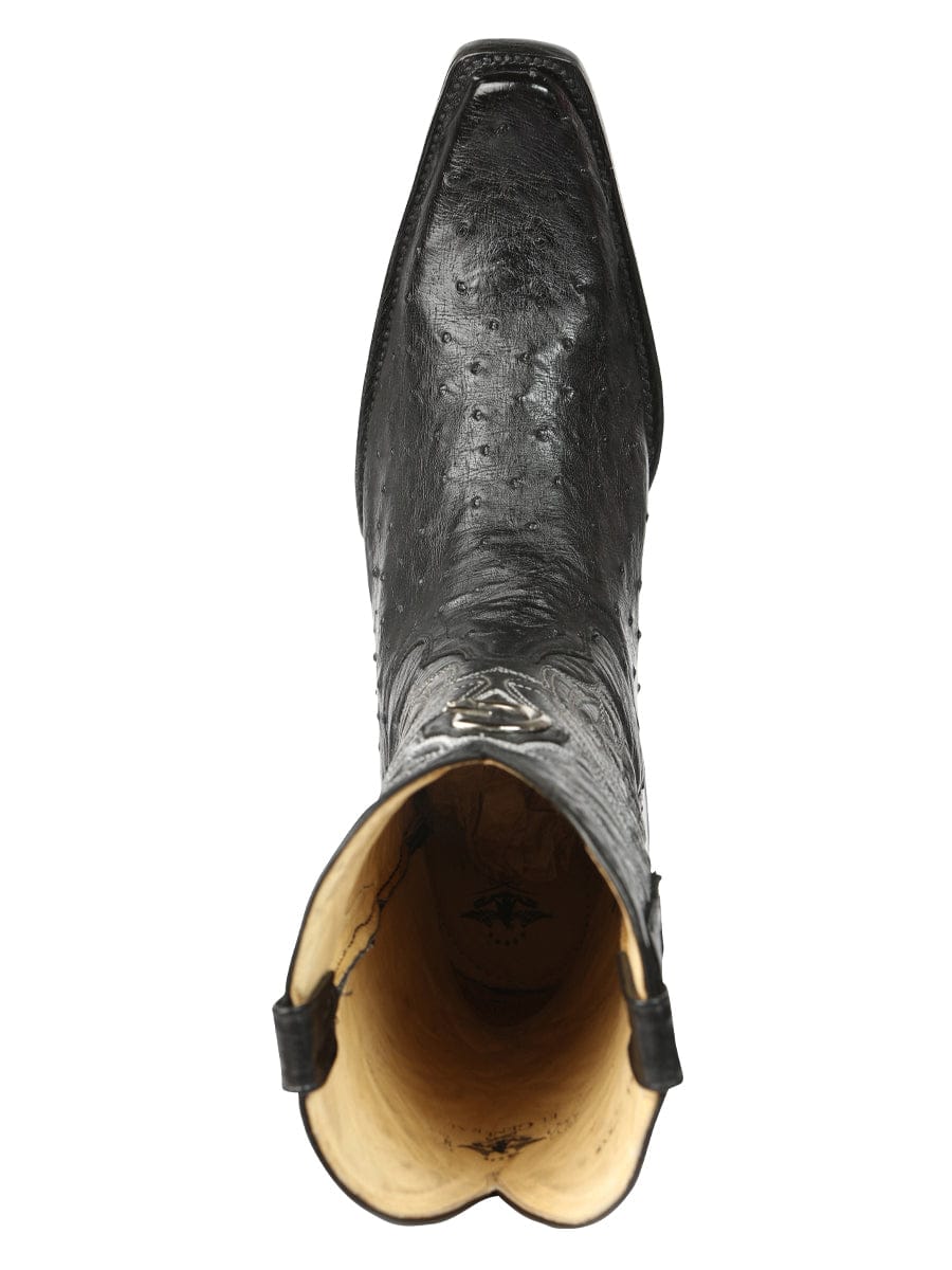 El General Western Wear El General Men's Exotic Ostrich Leather Cowboy Boots - Black 45075 top view