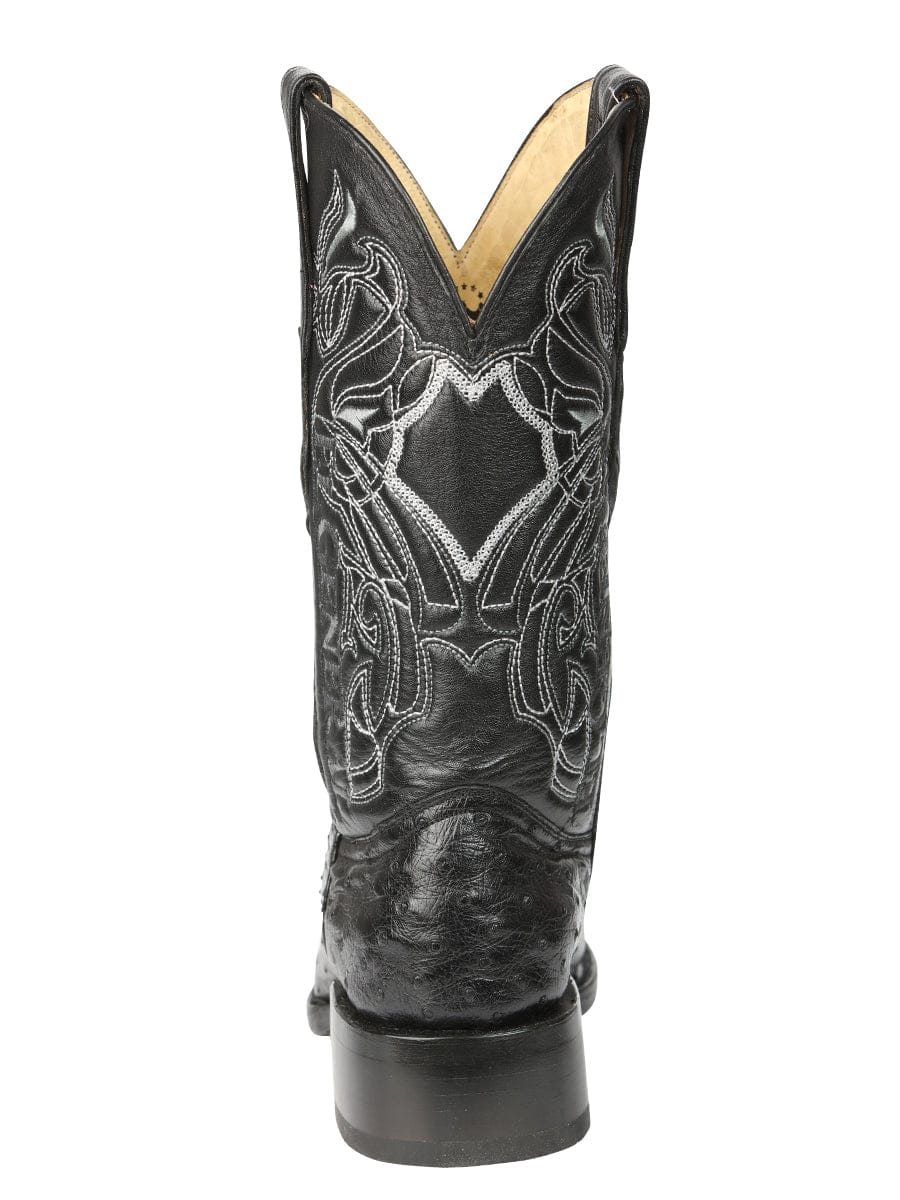 El General Western Wear El General Men's Exotic Ostrich Leather Cowboy Boots - Black 45075 back view