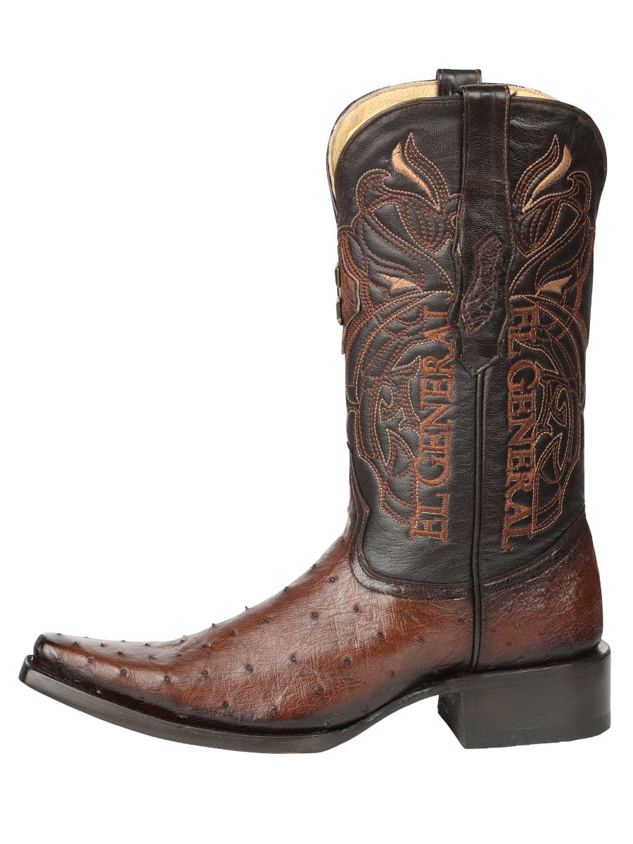 El General Western Wear El General Men's Exotic Ostrich Leather Cowboy Boots - Brown 45076 left side view