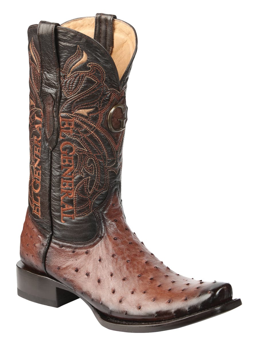 El General Western Wear El General Men's Exotic Ostrich Leather Cowboy Boots - Brown 45516 side view