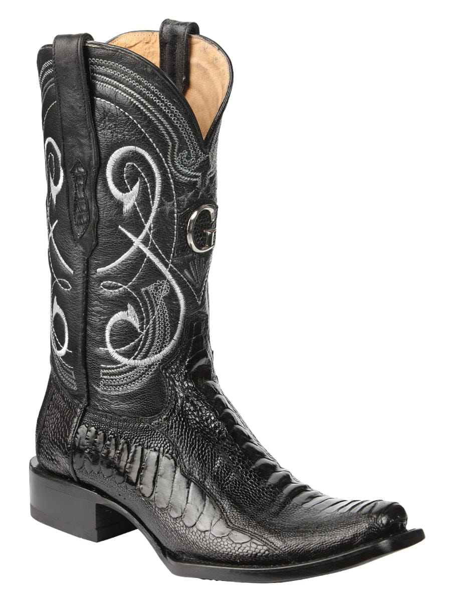 El General Western Wear El General Men's Exotic Ostrich Leg Cowboy Boots - Black 45510 side view