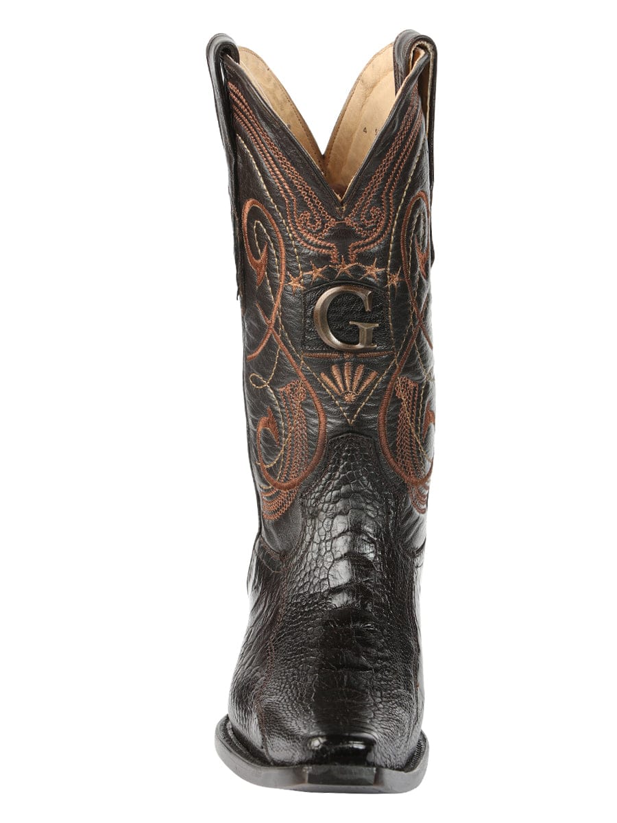 El General Western Wear El General Men's Exotic Ostrich Leg Cowboy Boots - Brown 45068 front view