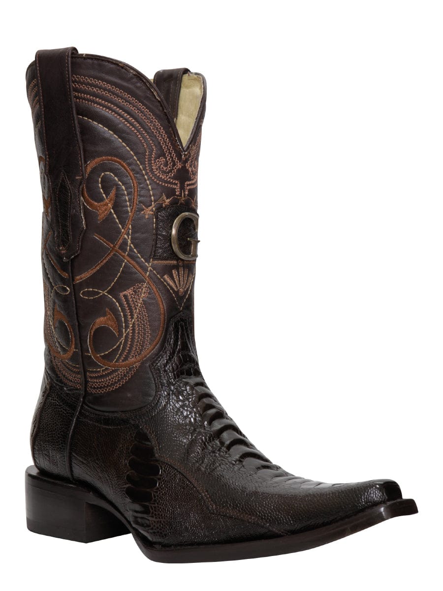 El General Western Wear El General Men's Exotic Ostrich Leg Cowboy Boots - Brown 45068 side view