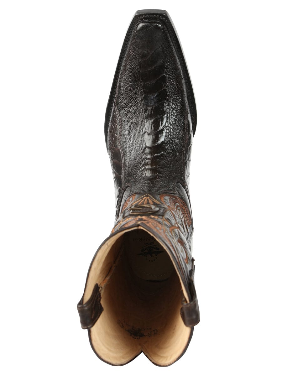 El General Western Wear El General Men's Exotic Ostrich Leg Cowboy Boots - Brown 45068 top view