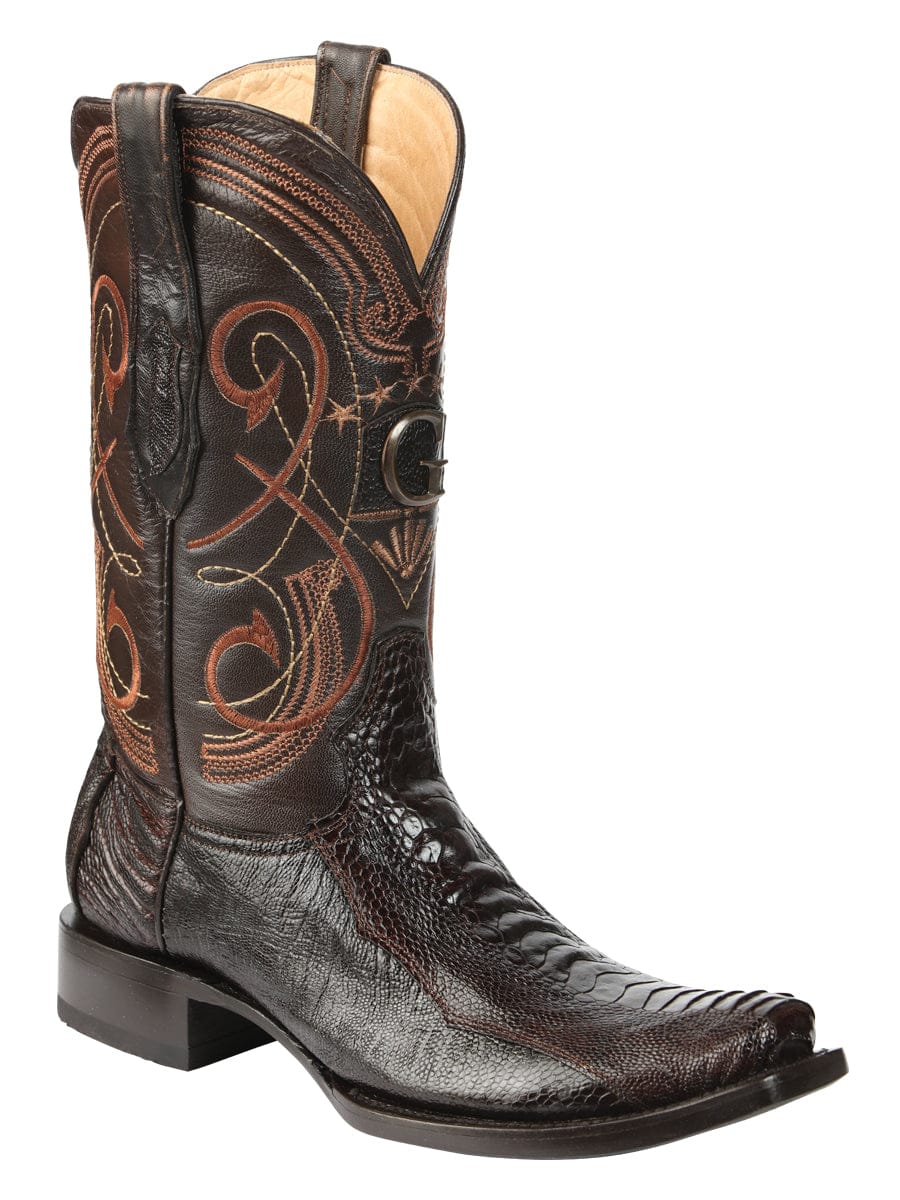 El General Western Wear El General Men's Exotic Ostrich Leg Cowboy Boots - Brown 45511 side view