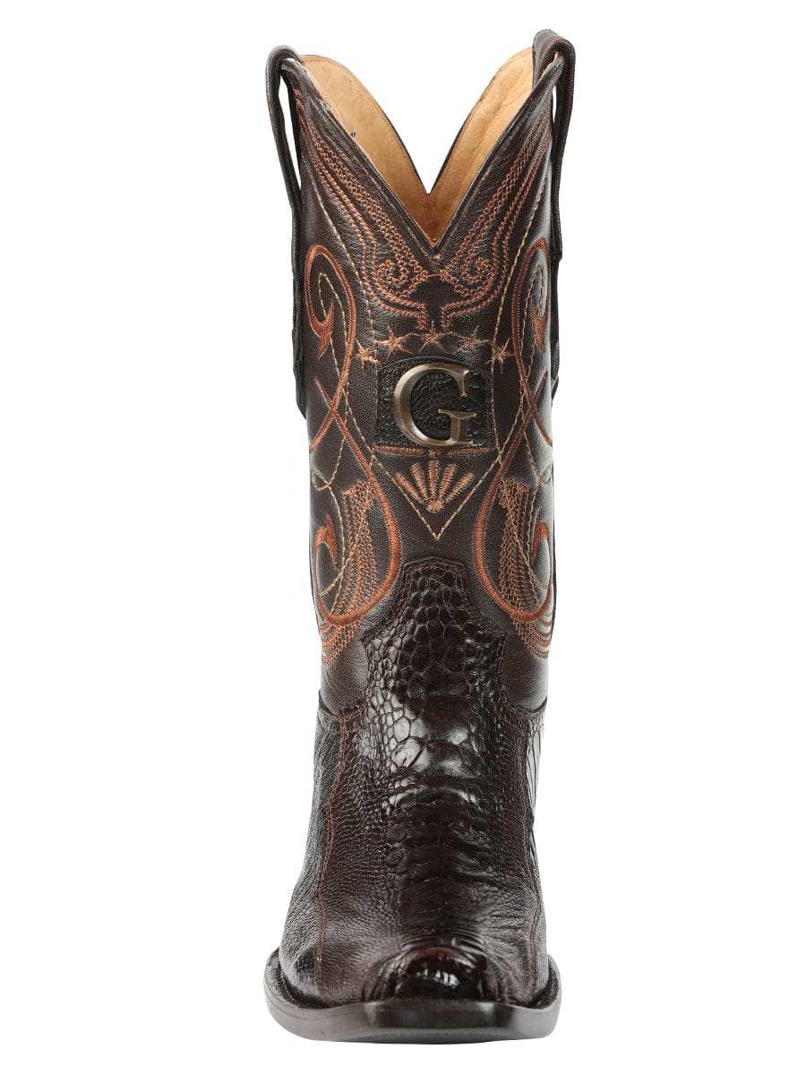 El General Western Wear El General Men's Exotic Ostrich Leg Cowboy Boots - Brown 45511 front view