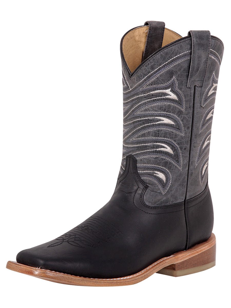 El General Men’s Square Toe Leather Cowboy Boot - Crazy Black 42994 - Side View