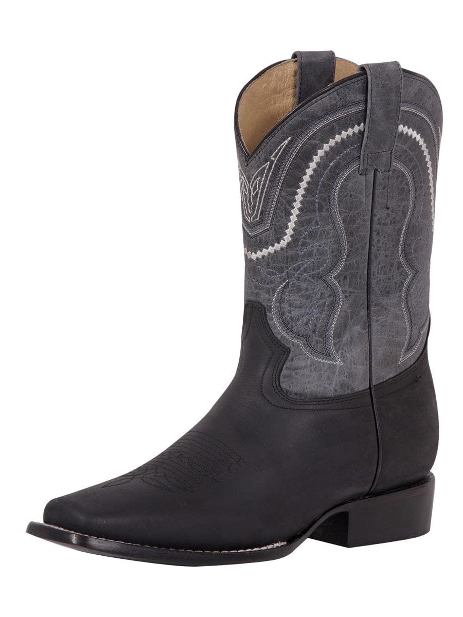 El General Men’s Square Toe Leather Cowboy Boot - Crazy Black 42998 - Side View