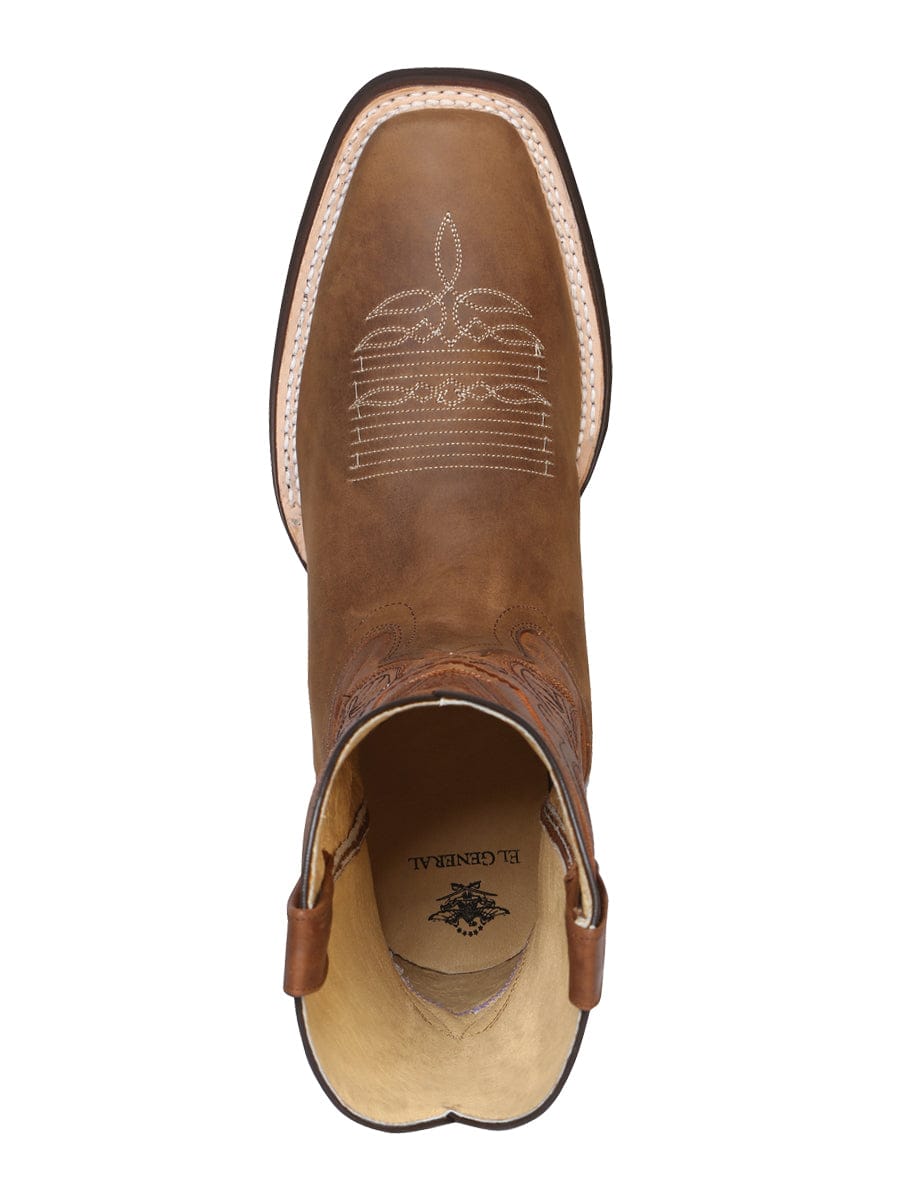 El General Men’s Square Toe Leather Cowboy Boot - Crazy Tan 43005 - Top View