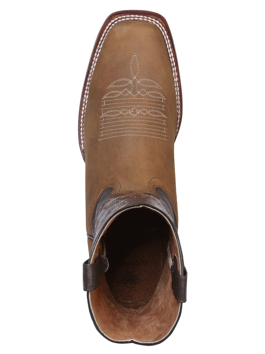 El General Men’s Square Toe Leather Cowboy Boot - Crazy Tan 43007 - Top View