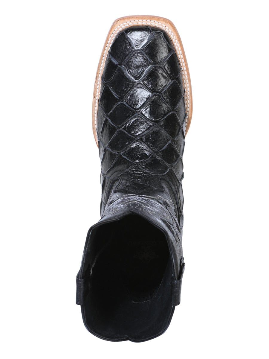 El General Men’s Square Toe Leather Cowboy Boot- Printed Pirarucu Black 41792 - Top View