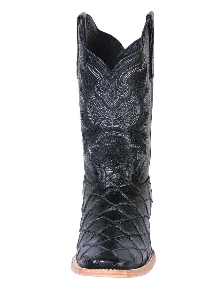 El General Men’s Square Toe Leather Cowboy Boot- Printed Pirarucu Black 41792 - Front View