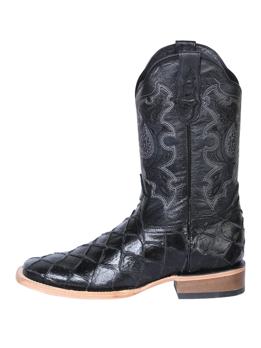 El General Men’s Square Toe Leather Cowboy Boot- Printed Pirarucu Black 41792 - Left Side View