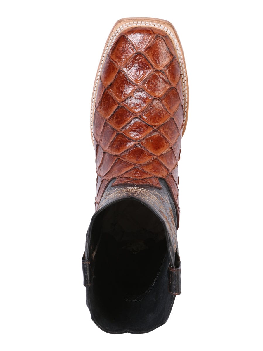 El General Men’s Square Toe Leather Cowboy Boot - Imitación Pirarucu Cognac 41793 - Top View