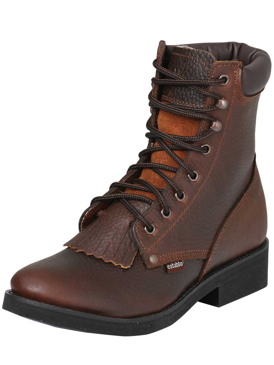 El General Western Wear CABALLERO Establo Men’s Bull Fight Work Ankle Boot - Honey Lace-Up 32584 side view