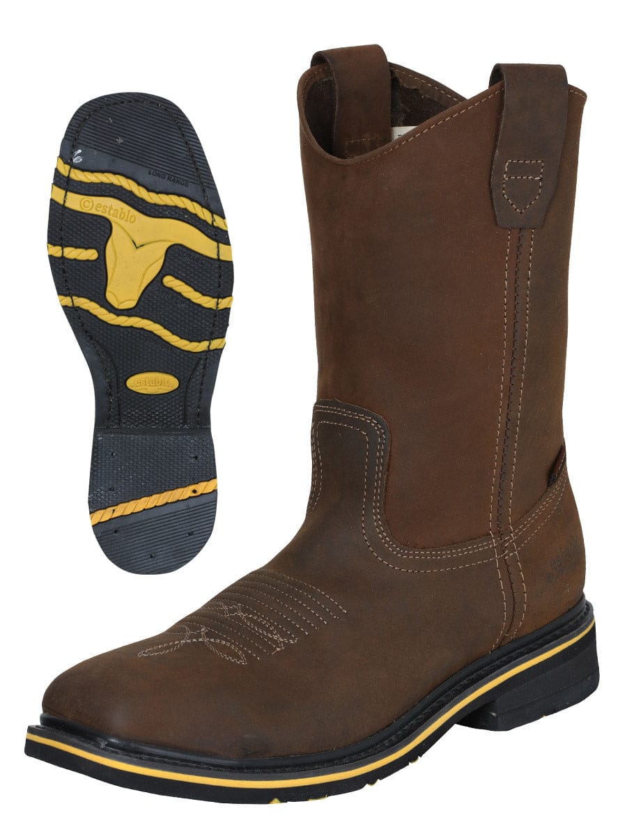 El General Western Wear CABALLERO Establo Men’s Rodeo Boot - Crazy Leather Tan with Steel Toe 41544 side & sole view