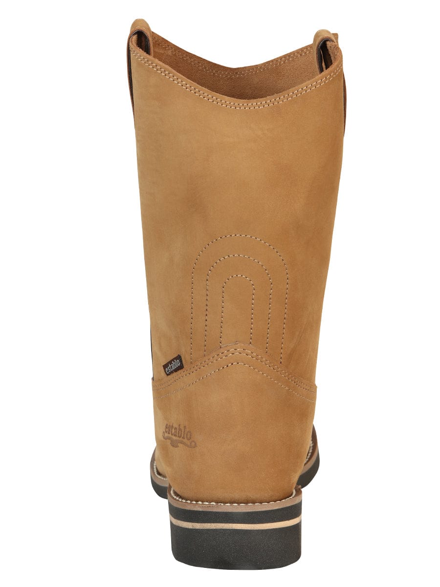El General Western Wear CABALLERO Establo Men's Work Boot - Leather Nobuck - Cinnamon 303 back view