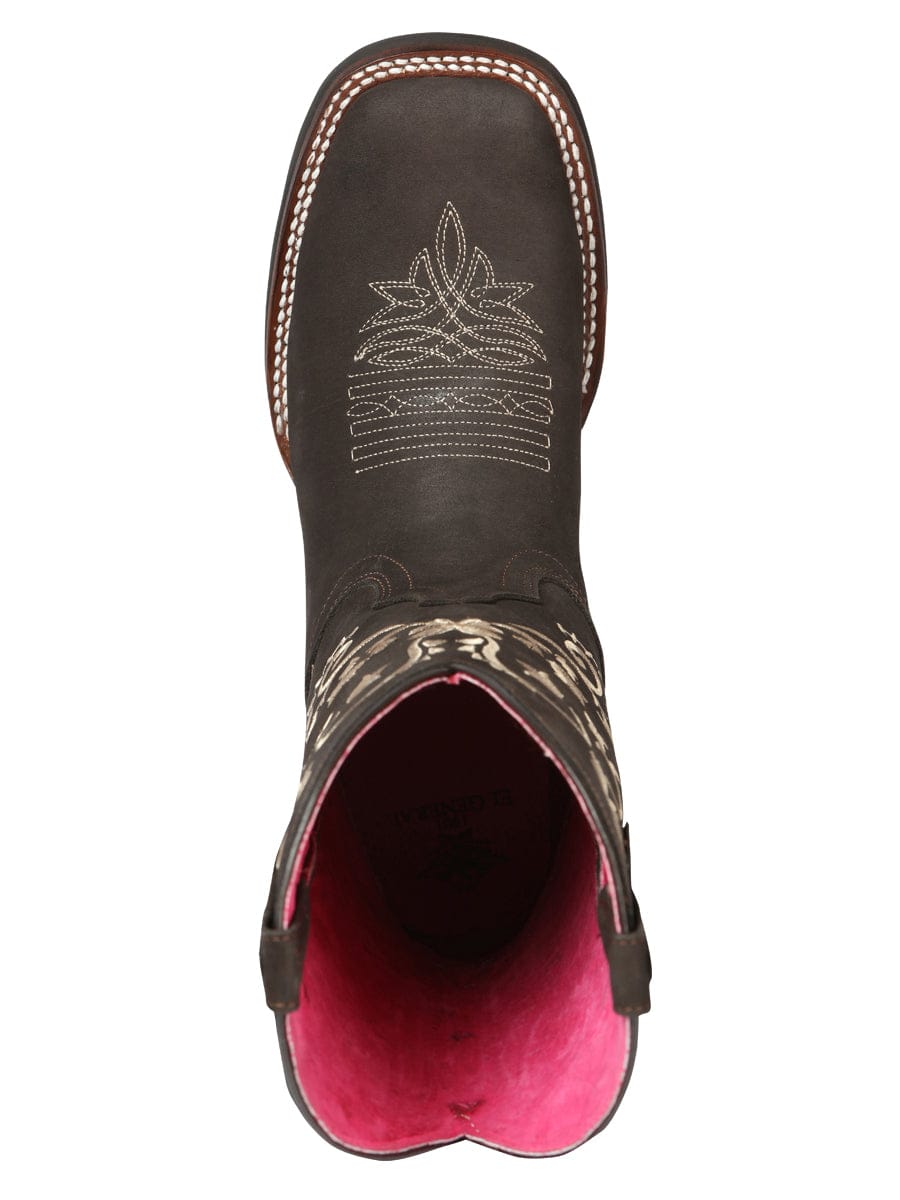 El General Women's Cowboy Boot - Nubuck Brown 44642 - Top View