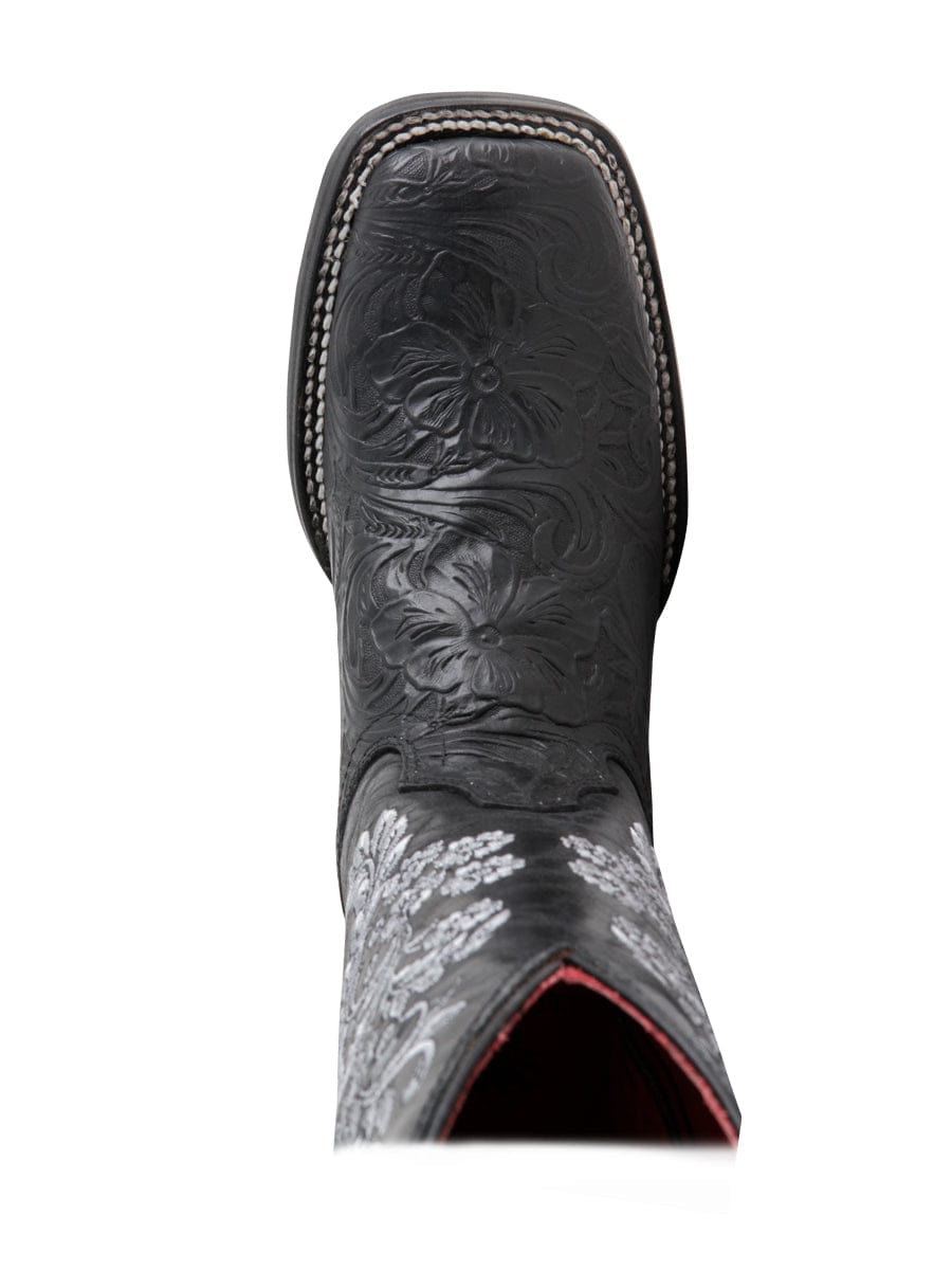 El General Women's Cowboy Boot - Printed Tooling - Black 44636 - Toe View